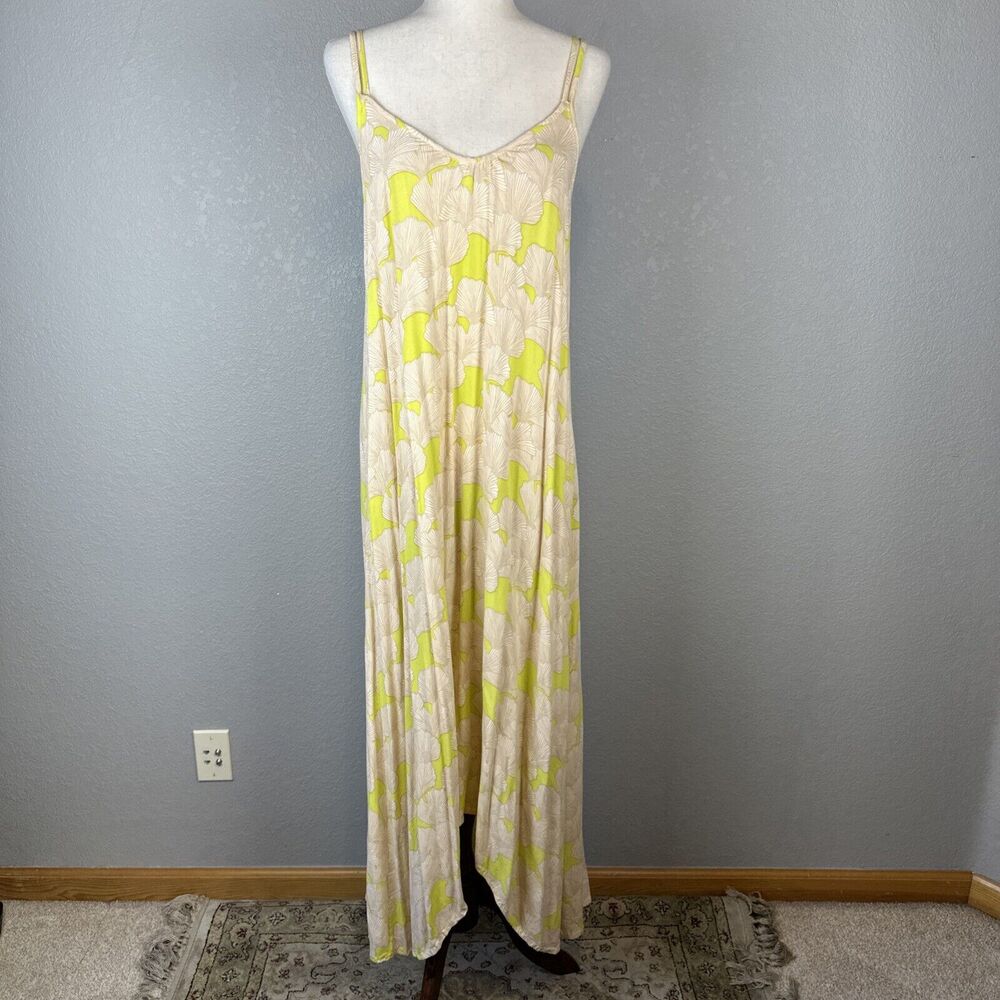 Ava Sky Maxi Dress Ginkgo Leaf Floral Beige Green